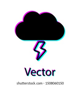 Black Storm icon isolated on white background. Cloud and lightning sign. Weather icon of storm.  Vector Illustration