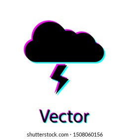 Black Storm icon isolated on white background. Cloud and lightning sign. Weather icon of storm.  Vector Illustration