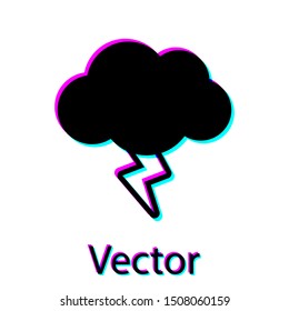 Black Storm icon isolated on white background. Cloud and lightning sign. Weather icon of storm.  Vector Illustration