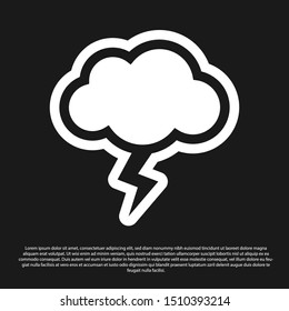 Black Storm icon isolated on black background. Cloud and lightning sign. Weather icon of storm.  Vector Illustration