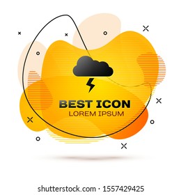 Black Storm icon isolated on white background. Cloud and lightning sign. Weather icon of storm. Abstract banner with liquid shapes. Vector Illustration
