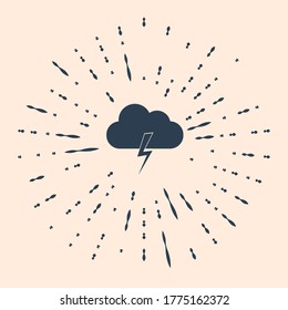 Black Storm icon isolated on beige background. Cloud and lightning sign. Weather icon of storm. Abstract circle random dots. Vector Illustration
