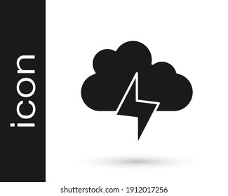 Icono de Tormenta Negra aislado en fondo blanco. Señal de nube y relámpago. Icono meteorológico de la tormenta.  Vector