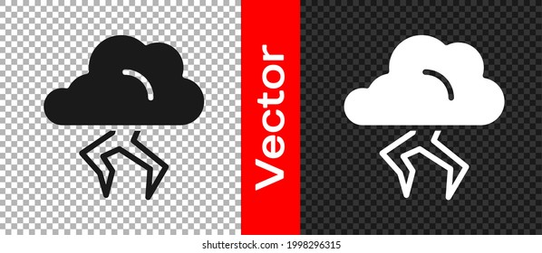 Black Storm icon isolated on transparent background. Cloud and lightning sign. Weather icon of storm.  Vector