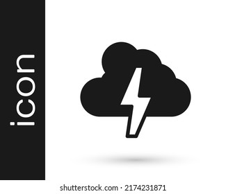 Icono de Tormenta Negra aislado en fondo blanco. Señal de nube y relámpago. Icono meteorológico de la tormenta.  Vector