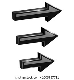 Black straight arrows. Web 3d shiny icons. Vector illustration isolated on white background
