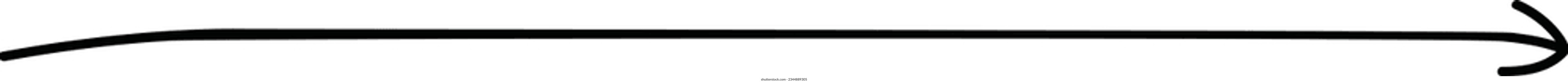 Black straight long arrow in hand drawn style. Arrow shape element pointimg right.