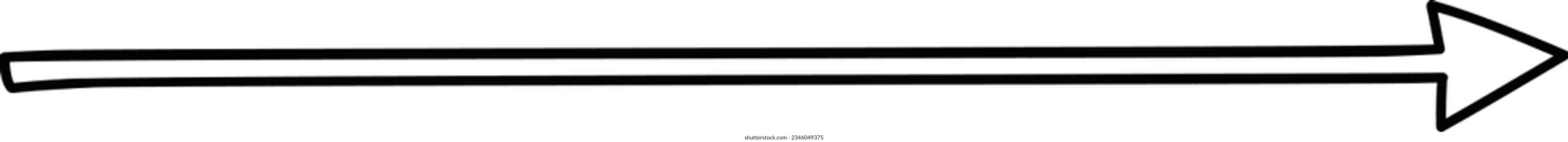 Black straight long arrow in hand drawn style. Arrow shape element pointimg right.