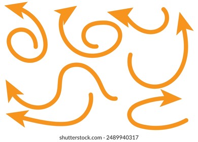 Black straight long arrow in hand drawn style. Arrow shape element pointimg right.3 different arrows. Vector illustration. eps 10