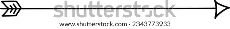 Black straight long arrow in hand drawn style. Arrow shape element pointimg right.