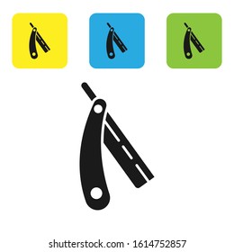 Black Straight razor icon isolated on white background. Barbershop symbol. Set icons colorful square buttons. Vector Illustration