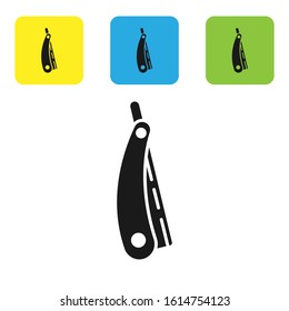 Black Straight razor icon isolated on white background. Barbershop symbol. Set icons colorful square buttons. Vector Illustration