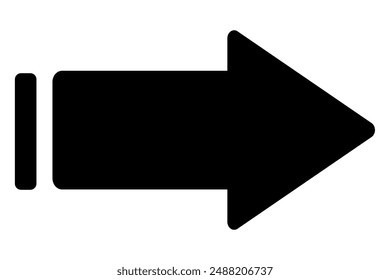 Black straight right arrow isolated on white background. Street navigator, flat clipart, road sign, minimalistic style. Vector illustration.