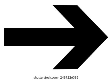 Black straight right arrow isolated on white background. Street navigator, flat clipart, road sign, minimalistic style. Vector illustration.