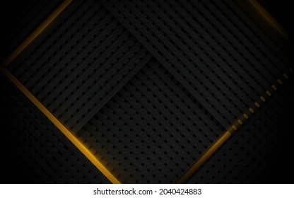 Schwarze, gerade Streifen Muster mit goldenen Linien. Abstrakter, geometrischer, luxuriöser Hintergrund. Vektorgrafik