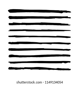 Black Straight vector brush. Hand drawn strokes. Textured Marker paint