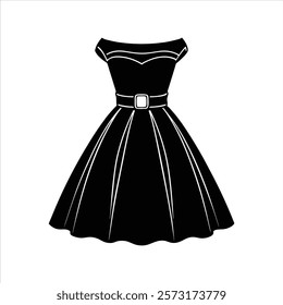 Black Strapless Cocktail Dress with Full Skirt and White Belt in Retro 1950s Style