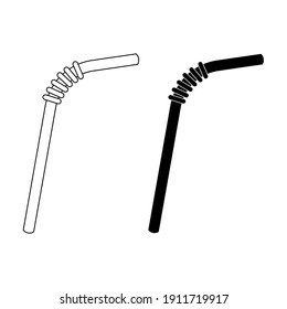 Black straw icon. Set of solid and outline straws symbol. Isolated vector on white background.