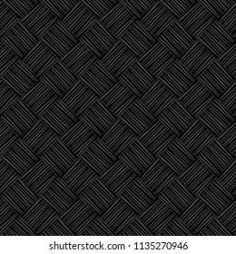Black straw wicker striped geometric seamless pattern, vector