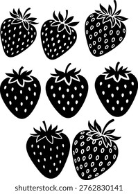 Black Strawberry Icons  Minimal Fruit Vector Pack