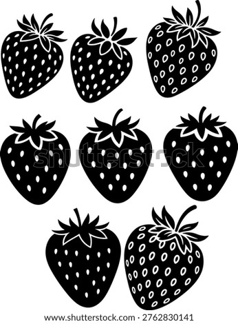Black Strawberry Icons  Minimal Fruit Vector Pack