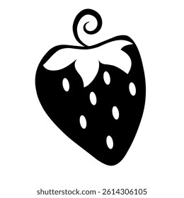 Black strawberry silhouette vector with swirl pattern drawing illustration