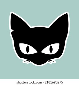 Schwarze streunende Katze als Aufkleber für Webdesign. Dunkles Kätzchen als Aufkleber für Design-Websites, Kleidung, Accessoires, Logos, Zeichen, Symbole, Anwendungen oder soziale Netzwerkkommunikation. 