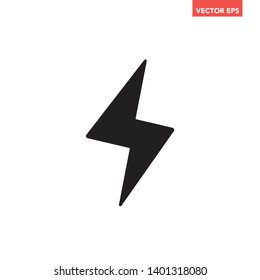 Black streak of digital lightning charging icon, thunder strike interface concept element app ui ux web button, simple modern graphic illustration vector eps 10 isolated on orange background