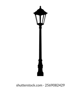 Black Street lamp silhouette vector illustration on white background.
