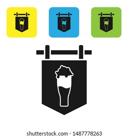 Black Street signboard with glass of beer icon isolated on white background. Suitable for advertisements bar, cafe, pub, restaurant. Set icons colorful square buttons. Vector Illustration