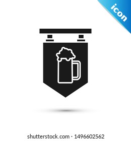 Black Street signboard with glass of beer icon isolated on white background. Suitable for advertisements bar, cafe, pub, restaurant.  Vector Illustration