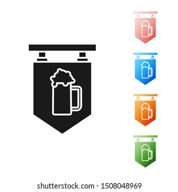 Black Street signboard with glass of beer icon isolated on white background. Suitable for advertisements bar, cafe, pub, restaurant. Set icons colorful. Vector Illustration