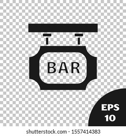 Black Street signboard with inscription Bar icon isolated on transparent background. Suitable for advertisements bar, cafe, pub, restaurant.  Vector Illustration