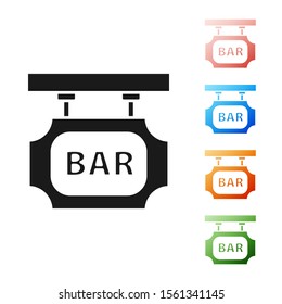 Black Street signboard with inscription Bar icon isolated on white background. Suitable for advertisements bar, cafe, pub, restaurant. Set icons colorful. Vector Illustration