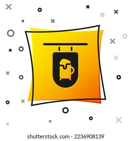 Black Street signboard with inscription Bar icon isolated on white background. Suitable for advertisements bar, cafe, restaurant. Yellow square button. Vector