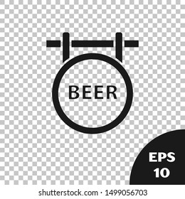 Black Street signboard with inscription Beer icon isolated on transparent background. Suitable for advertisements bar, cafe, pub, restaurant.  Vector Illustration