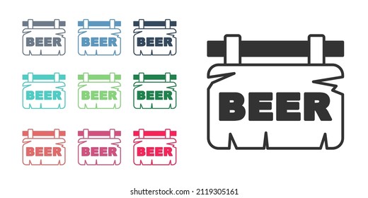 Black Street signboard with inscription Beer icon isolated on white background. Suitable for advertisements bar, cafe, pub, restaurant. Set icons colorful. Vector