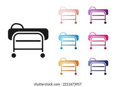 Black Stretcher icon isolated on white background. Patient hospital medical stretcher. Set icons colorful. Vector