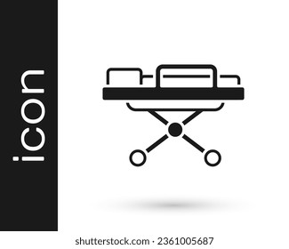 Black Stretcher icon isolated on white background. Patient hospital medical stretcher.  Vector