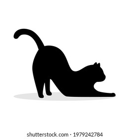 Black stretching cat sIlhouette. Vector black feline logo. Vector illustration. 