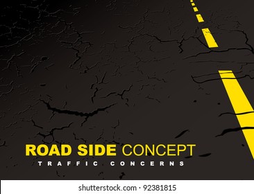 Black strip of road side with yellow line and copy space