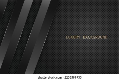 Diagonal de banda negra 3d sobre fondo de patrón de carbono negro. Estilo de lujo
