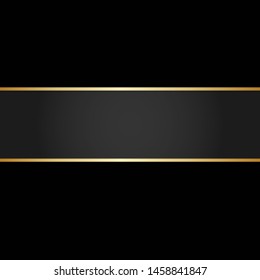 Black stripe with gold border on the dark background. Vector illustration