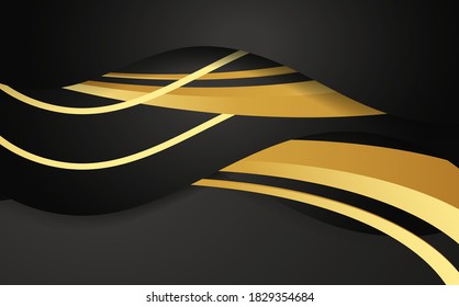 Black stripe with gold border on the dark background. Golden wave texture.
