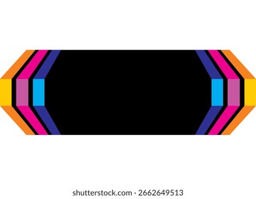 Rayas negras sobre fondo blanco con rayas de colores en los bordes. Fondo de Vector Abstractas. Elemento de diseño moderno con espacio para texto. Patrón de moda