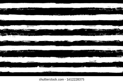 Black Stripe Pattern. Hand Painted Lines Grunge Ink Brush Strokes. Stripes Graphic Seamless Background. Paintbrush Backdrop - Vector