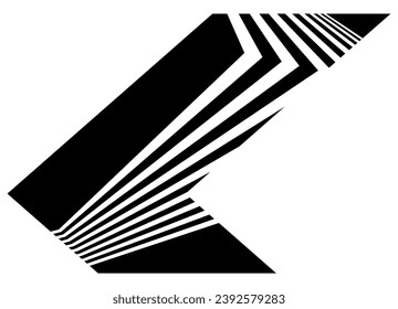 Black striped arrow on a white background. Pointer. Speed. Air. Vector background in retro style.