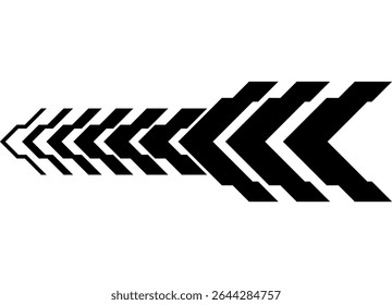 Black striped arrow on a white background. Speed ​​pattern. Sport design element for car body, boat, motorcycle, sportswear, toy. Vector background. Direction indicator