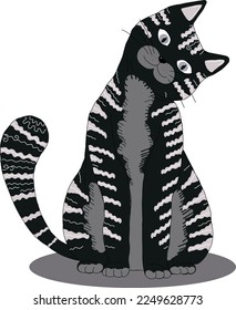 A black striped cat. Vector file for designs.