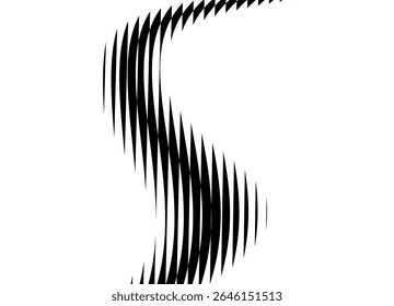 Black striped curve shape on white background. Geometric vector pattern with optical illusion effect. Vector background. Modern sports design element for posters, covers, branding and web design